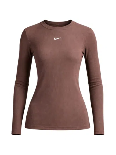 Nike Ribbed Logo Long-sleeve T-shirt In Brown