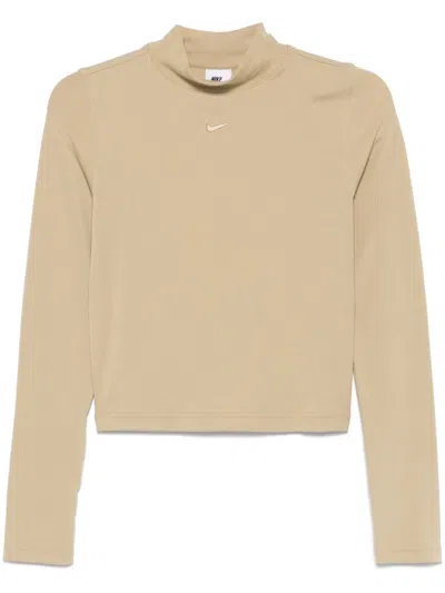 Nike Ribbed Mock-neck Top In Neutrals