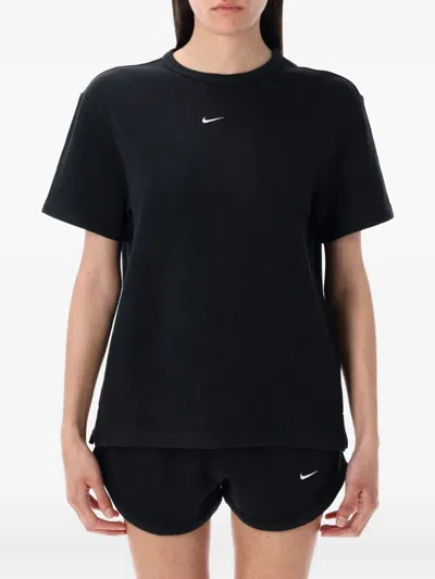 Nike Ribbed Short-sleeve Top In Black
