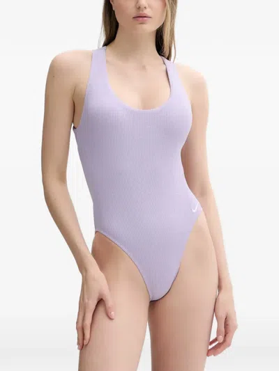 Nike Ribbed-knit Crossover Swimsuit In Purple