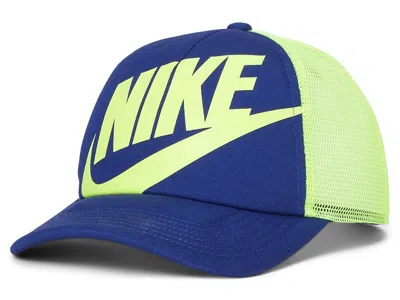 Nike Rise Structured Trucker Cap (little Kid/big Kid) Baseball Caps Deep Royal Blue/volt/volt: One Size In Multi