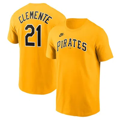 Nike Men's Roberto Clemente Gold Pittsburgh Pirates Fuse Name Number T-shirt In Brown