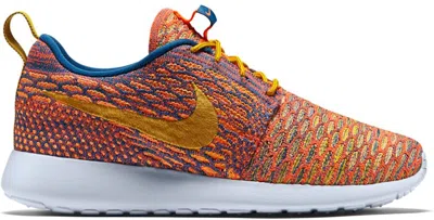 Pre-owned Nike Roshe One Flyknit Dark Citron (women's) Sneakers In Brigade Blue/sunset Glow/hyper Orange In Multi