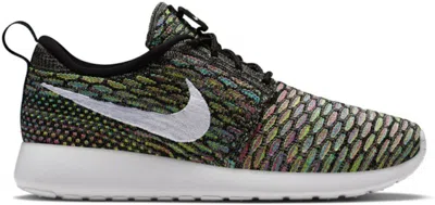 Pre-owned Nike Roshe Run Flyknit (women's) Sneakers In Black/white/blue Lagoon In Multi