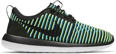 Pre-owned Nike Roshe Two Flyknit (women's) Sneakers In Black/photo Blue/volt