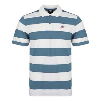Nike Round Neck Pullover Stripe Casual Short Sleeve Polo Shirt Blue
