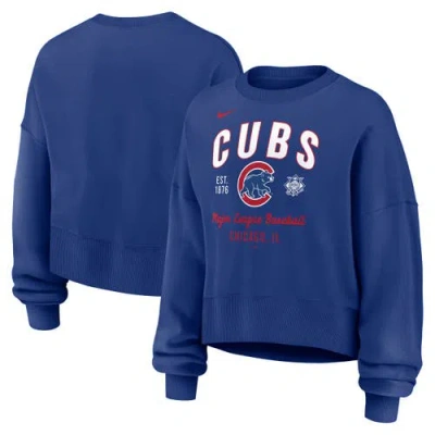 Nike Royal Chicago Cubs Oversized High Hip Pullover Sweatshirt In Blue