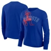 Nike Royal New England Patriots Layered Logo Cropped Long Sleeve Fashion T-shirt In Blue