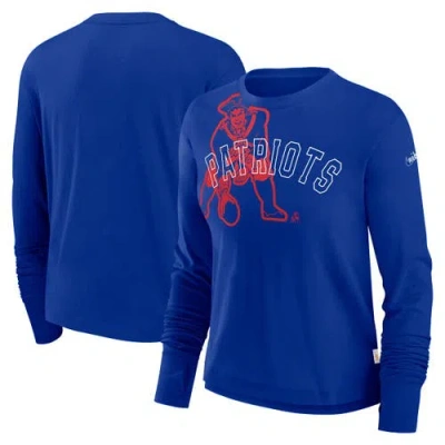 Nike Royal New England Patriots Layered Logo Cropped Long Sleeve Fashion T-shirt In Blue