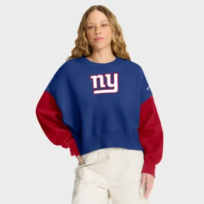 Nike Royal New York Giants Oversized Color-block Pullover Sweatshirt In Blue