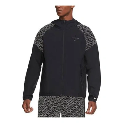 Nike Run Division Flash Logo Reflective Printing Hooded Running Jacket Black