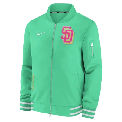Nike San Diego Padres Authentic Collection City Connect Game Time  Men's Mlb Full-zip Bomber Jacket In Green