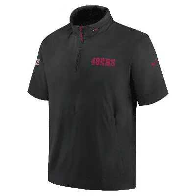 Nike San Francisco 49ers Sideline Coach  Men's Nfl 1/2-zip Short-sleeve Hooded Jacket In Black