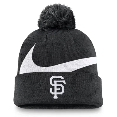 Nike San Francisco Giants Peak  Men's Mlb Cuffed Pom Beanie In Black