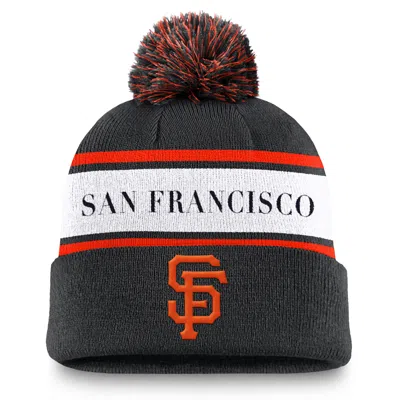 Nike San Francisco Giants Team Stripe Peak  Men's Mlb Cuffed Pom Beanie In Black