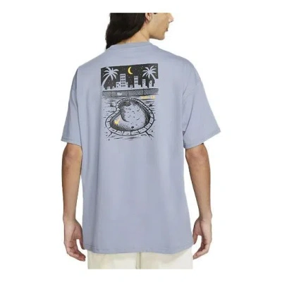 Nike Sb Back Printing Skateboard Sports Short Sleeve Gray Blue Grayblue