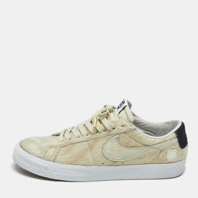 Pre-owned Nike Sb Blazer Medicom Toy Size 45.5 Cream Calf Hair Low Top Sneakers In White