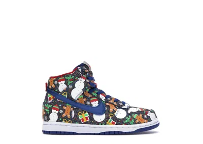 Pre-owned Nike Sb Dunk High Concepts Ugly Christmas Sweater (2017) Sneakers In Blue Ribbon/atom Red