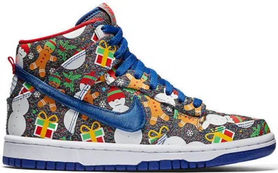 Pre-owned Nike Sb Dunk High Concepts Ugly Christmas Sweater (2017) Sneakers In Blue Ribbon/atom Red