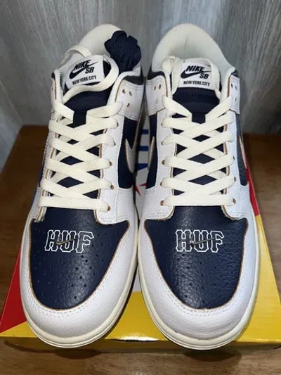 Pre-owned Nike Sb Dunk Low X Huf Nyc Fd8775-001 Mens Size 9.5 In Hand In White