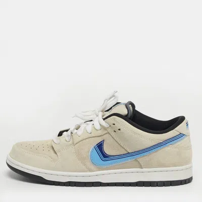 Pre-owned Nike Sb Dunk Truck It Size 45 Cream/blue Suede And Patent Leather Low Top Sneakers In White