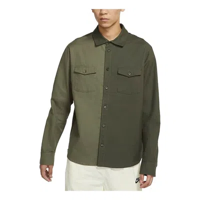 Nike Sb Skateboard Flannel Skateboard Splicing Long Sleeves Shirt Green Army Green