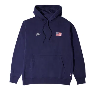 Pre-owned Nike Sb Team Usa Fleece Pullover Hoodie 'obsidian/white' In Blue