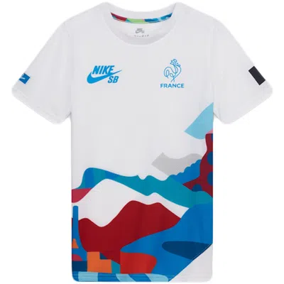 Pre-owned Nike Sb X Parra France Federation Kit Crew (youth) Jersey In White/neptune Blue In Multi