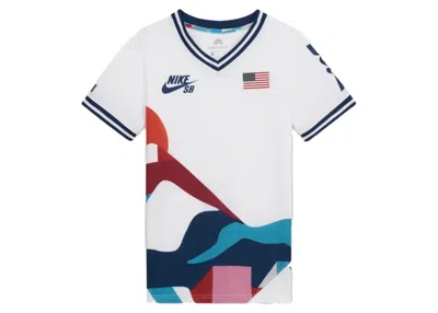 Pre-owned Nike Sb X Parra Usa Federation Kit Big Kids Skate Jersey In White