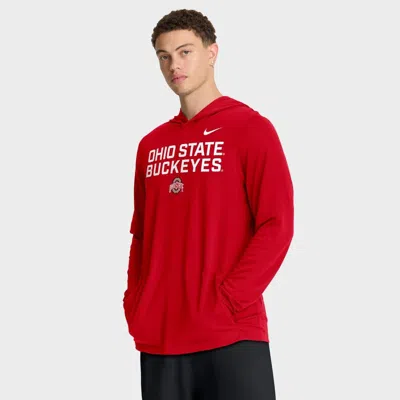 Nike Scarlet Ohio State Buckeyes 2025 Sideline Performance Long Sleeve Hoodie T-shirt In Red