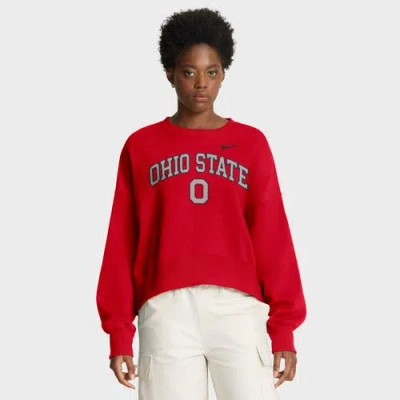 Nike Scarlet Ohio State Buckeyes Oversized Phoenix Arch Pullover Sweatshirt In Red