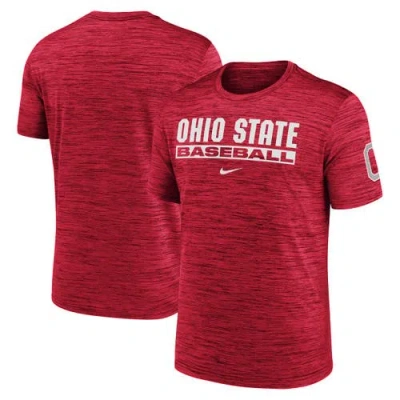 Nike Scarlet Ohio State Buckeyes Velocity Baseball Wordmark Stack Performance T-shirt In Red
