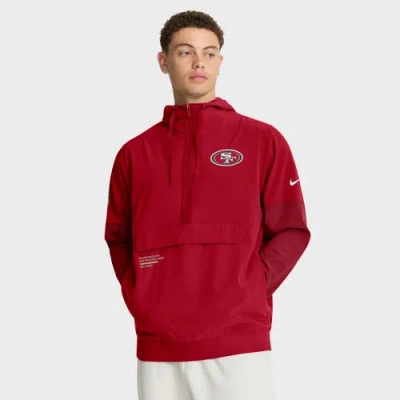 Nike Scarlet San Francisco 49ers Sideline Anorak Half-zip Hoodie Jacket In Red