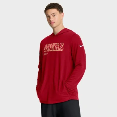 Nike Scarlet San Francisco 49ers Sideline Pure Fury Performance Long Sleeve Hoodie T-shirt In Red