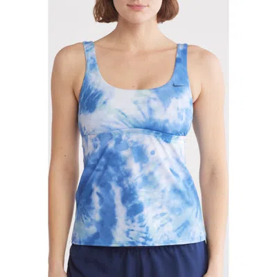 Nike Scoop Neck Tankini In Pacific Blue