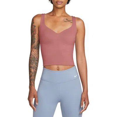 Nike Seamless Padded Sports Tank In Canyon Pink/ White