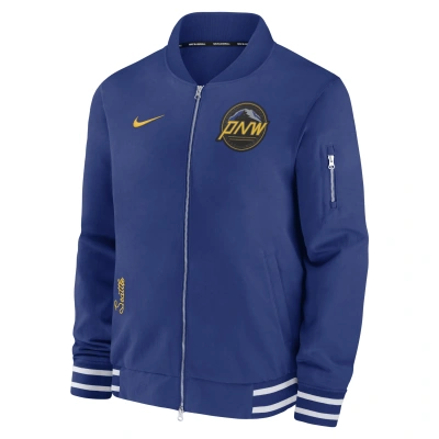 Nike Seattle Mariners Authentic Collection City Connect Game Time  Men's Mlb Full-zip Bomber Jacket In Blue