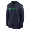Nike College Navy Seattle Seahawks Sideline Pure Fury Performance Long Sleeve Hoodie T-shirt In Blue