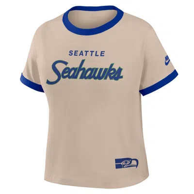 Nike Seattle Seahawks Rewind Ringer Mod  Women's Nfl Cropped T-shirt In Brown