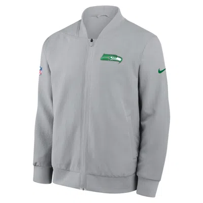 Nike Seattle Seahawks Rivalries Collection Sideline  Men's Nfl Full-zip Bomber Jacket In Gray