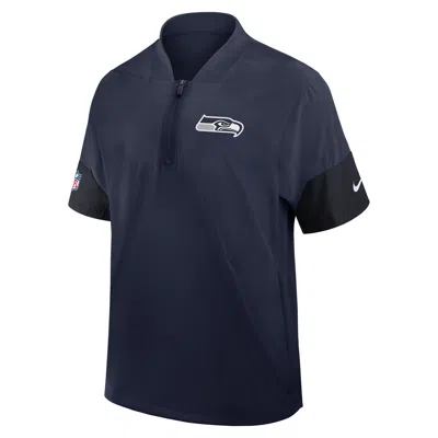 Nike Seattle Seahawks Sideline Coach  Men's Nfl 1/2-zip Short-sleeve Hooded Jacket In Blue