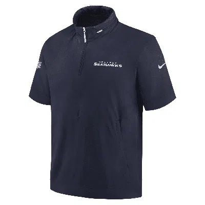 Nike Seattle Seahawks Sideline Coach  Men's Nfl 1/2-zip Short-sleeve Hooded Jacket In Blue
