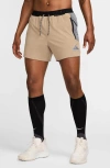 Nike Men's Trail Second Sunrise Dri-fit 5" Brief-lined Running Shorts In Khaki/smoke Grey/black