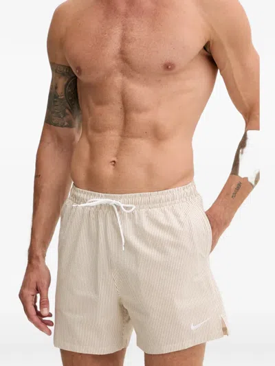Nike Seersucker-texture Striped Swim Shorts In Neutral