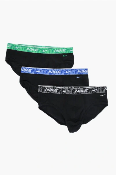Nike Set 3 Pairs Of Stretch Cotton Briefs With Logoed Elastic Ban In Black