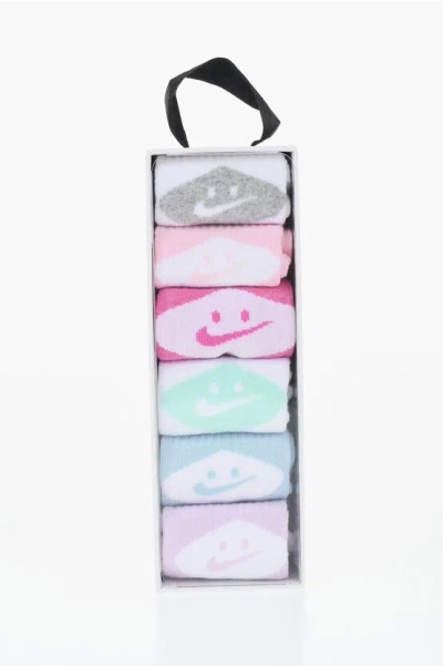 Nike Set 6 Pairs Of Multicolor Cotton Blend Smiley Socks