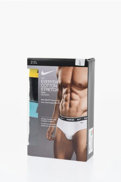 Nike Set Of 2 Stretch Cotton Briefs With Logoed Elastic Band In White