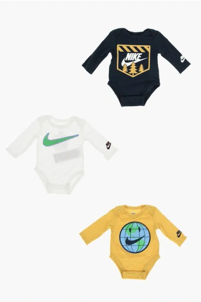 Nike Set Of 3 Long Sleeve Printed Bodysuit In Multi
