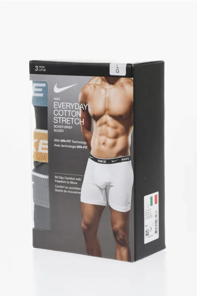 Nike Set Of 3 Stretch Cotton Boxer With Logoed Elastic Band In White