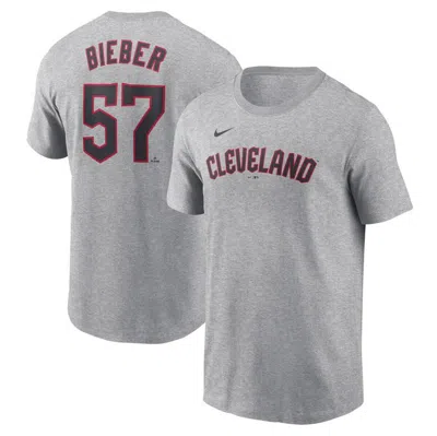 Nike Men's Shane Bieber Gray Cleveland Guardians Fuse Name Number T-shirt